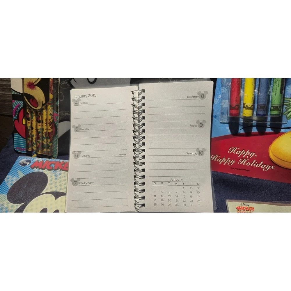 Disney Mickey Mouse Stationery Set Sketchbook Planner Calendars Pencils unopened